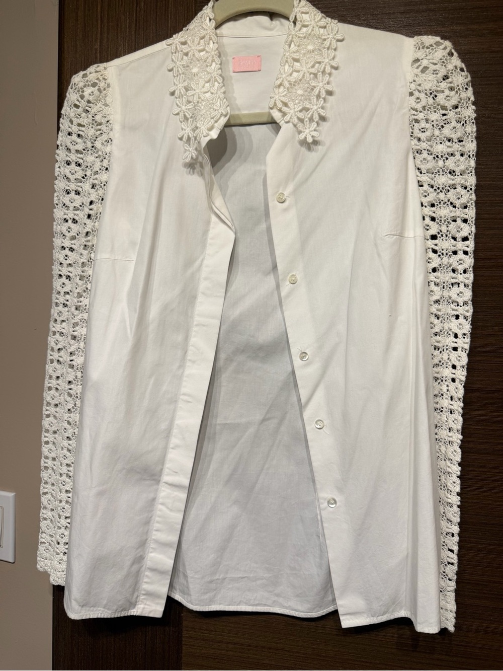 Giambattista Valli Crochet Sleeve Button-Down Shirt Jacket - White Sz40